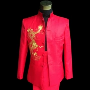 Trẻ em nam áo dài phù hợp với cậu bé đỏ biểu diễn đứng cổ áo phong cách Trung Quốc gió quốc gia lưu trữ trang phục