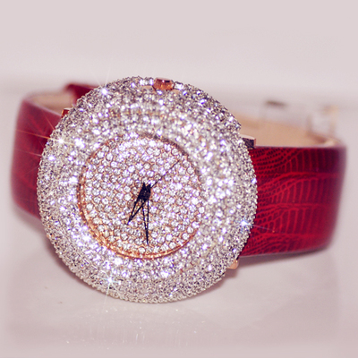 taobao agent Genuine women's watch blingBling big watch full of starry leather belt strap, rhinestone watch fashion watch free shipping