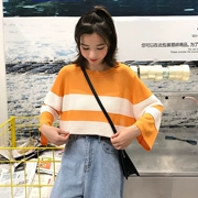 Mùa hè của phụ nữ Hàn Quốc phiên bản của đèn flash băng lụa sọc khâu phần mỏng thoáng khí lỏng dài tay áo len T-Shirt áo triều