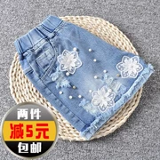 Quần short denim nữ 2019 mới hè hè thời trang thời trang trẻ em quần lửng hoang dã trẻ em lỗ ngoài mặc mỏng - Quần jean