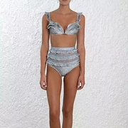 Úc cao cấp bikini màu xanh nhạt nhiều lớp nấm ren retro sóng điểm cao eo bikini bikini chia áo tắm phụ nữ - Bikinis