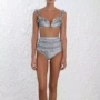 Úc cao cấp bikini màu xanh nhạt nhiều lớp nấm ren retro sóng điểm cao eo bikini bikini chia áo tắm phụ nữ - Bikinis đồ tắm biển nữ cao cấp