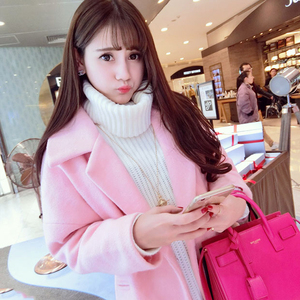 Mùa đông mới Hàn Quốc phần dài áo len Hàn Quốc phiên bản của màu hồng lỏng 过 loại trên đầu gối áo len nữ dày áo dạ nữ dáng dài hàn quốc