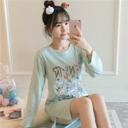 Váy ngủ dài tay nữ mùa xuân và mùa thu cotton dài Phần phiên bản Hàn Quốc của cotton mùa hè cộng với size đồ ngủ mùa đông ngọt ngào dễ thương