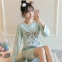 Váy ngủ dài tay nữ mùa xuân và mùa thu cotton dài Phần phiên bản Hàn Quốc của cotton mùa hè cộng với size đồ ngủ mùa đông ngọt ngào dễ thương đồ bộ mặc nhà