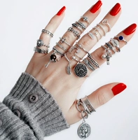 S925 sterling bạc ngón tay nhẫn nhẫn nữ trộn thủy triều hipster đơn giản chuỗi retro nhẫn sinh nhật món quà trang sức Hàn Quốc nhẫn kim tiền