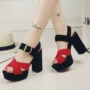 Mùa hè 2017 phiên bản Hàn Quốc mới của sandal nữ có khóa chữ có miệng cá cao gót màu đen hoang dã dày với giày nữ dép quai hậu nữ