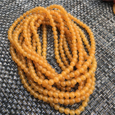 Украшения на руку 涵玉林 天然黄龙玉a货 直径7毫米圆珠108颗黄手链项链