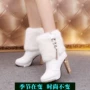 Mùa đông 2017 mới dày với giày cao gót nữ giày cao gót lông trắng đính kim sa giày boot nữ