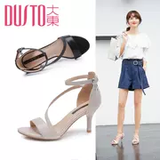 DUSTO 大 2018 hè mới Hàn Quốc phiên bản giày cao gót đế xuồng thời trang trở lại sandal nữ giày DW18X1214G