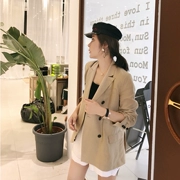Hàn Quốc blazer nữ mùa hè thường cotton 2018 đầu mùa thu phiên bản mới đôi ngực màu rắn áo hoang dã