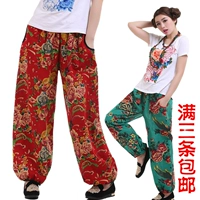 Фонарь, этнические ретро штаны, китайский стиль, этнический стиль, из хлопка и льна, большой размер