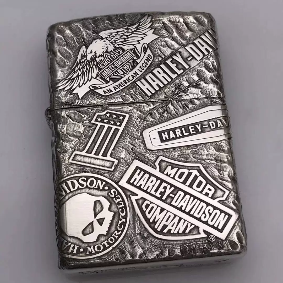 Zippo стерлинговое серебро скульптура Harley 11 глав пять - шестигранная ретро резьба ветроустойчивая Harley череп броня орел зажигалка