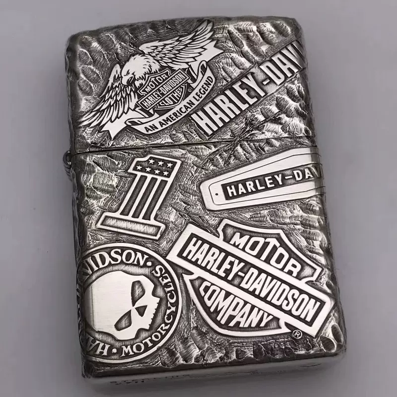 Zippo стерлинговое серебро скульптура Harley 11 глав пять - шестигранная ретро резьба ветроустойчивая Harley череп броня орел зажигалка