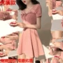 Hồng Kông-phong cách retro chic cao eo kẻ sọc A-line váy với eo váy mùa hè trung học sinh viên đại học bạn gái mẫu váy chữ a cho người béo