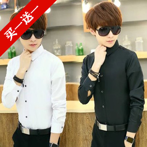 Mùa hè màu rắn dài tay áo sơ mi nam Hàn Quốc phiên bản của tự trồng trọt thanh niên phần mỏng áo sơ mi màu đen và trắng thủy triều của nam giới quần áo làm việc áo sơ mi jean