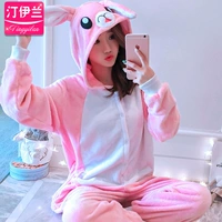 Phim hoạt hình Khủng long Thỏ Bộ đồ ngủ Xiêm Nữ Cặp đôi Mùa thu Mùa đông Flannel Pikachu Dễ thương Bò Nam San hô bộ pijama lụa