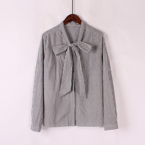 2018 mùa hè lỏng thoải mái giản dị thời trang đơn giản nhiều màu sọc dây nơ dài tay áo sơ mi nữ