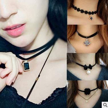 taobao agent Double -layer necklace black collarchain neck decorative sweater new female neck collar lace Korean version of the neck chain