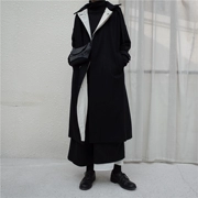 Sunyvonne tự chế mùa đông Yoji Yamamoto tối đôi sử dụng đường viền cổ áo trắng lót áo len dài