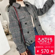Mùa xuân 2018 mới của phụ nữ áo len hai mặt len ​​nữ ngắn phần thời trang Hàn Quốc áo len kẻ sọc - Áo len lót đôi