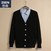 Zhesen mùa xuân và mùa thu áo len nam dài tay cardigan màu rắn v-cổ áo len nam mỏng Hàn Quốc phiên bản của triều Slim dòng áo khoác nam