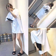 Bộ đồ ngủ đơn giản màu trắng lỏng lẻo nữ sinh hoạt hình anime in màu rắn ngắn tay áo ngủ Hàn Quốc mùa hè dịch vụ tại nhà - Đêm đầm