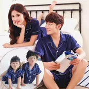Trẻ em lụa ngắn tay đồ ngủ mùa hè phần mỏng Hàn Quốc phiên bản của cha mẹ và con nhà dịch vụ chàng trai và cô gái lụa lụa phù hợp với lụa