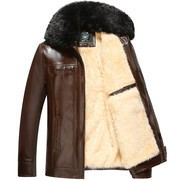 Chống mùa cộng với nhung dày lớn cổ áo lông thú da nam mùa đông trung niên cha mặc áo khoác trung niên mùa đông PU leather jacket