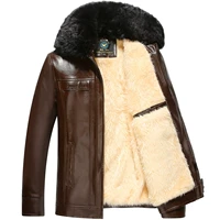 Chống mùa cộng với nhung dày lớn cổ áo lông thú da nam mùa đông trung niên cha mặc áo khoác trung niên mùa đông PU leather jacket áo khoác nam trung niên