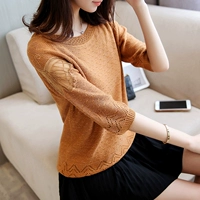 Mùa xuân Hàn Quốc phiên bản của lỏng mỏng của phụ nữ ren áo len vòng cổ tay áo đáy áo sơ mi hoang dã áo thun áo len mùa hè áo thun nữ form rộng