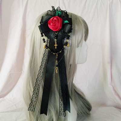 taobao agent Free shipping lolita hair accessories Gothic dark and dark killing gothic cross rose bud chain beads KC hairband