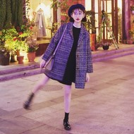 Mùa thu và mùa đông phụ nữ Hàn Quốc retro kẻ sọc dày len áo sinh viên lỏng phần dài houndstooth áo len áo khoác choàng nữ