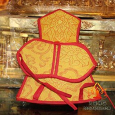 Колокол для службы 藏传佛教 黄色红边刺绣云纹金刚铃杵套 密宗佛教收纳袋