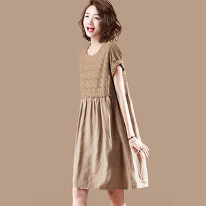 [Hơi không thể trả lại] Sumu thêu rỗng khâu đầm eo cao vòng cổ áo màu rắn Một từ váy DU3006 đầm voan