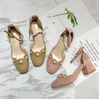Mùa hè mới sandal nữ khóa với giày nữ đế bệt Baotou cao gót dày với giày ngọc trai thời trang giản dị sandal puma