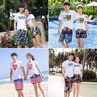 Couple bãi biển quần T-Shirt phù hợp với nam giới trưởng thành và phụ nữ bên bờ biển Bali tuần trăng mật kỳ nghỉ cotton in nhanh khô quần short 	quần đi biển gia đình