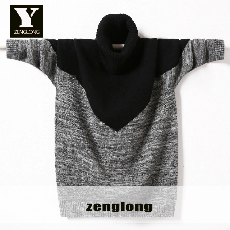 Áo len len trẻ trung Hàn Quốc 100% len nguyên chất cho bé trai áo len cao cổ Mùa đông đẹp trai áo len cashmere xu hướng lười biếng - Áo len Cashmere