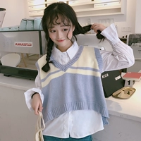 Mùa xuân và mùa hè Hàn Quốc lỏng ulzzang đan áo sơ mi sinh viên + áo len ngắn tay áo vest phù hợp với nữ shop quần áo nữ