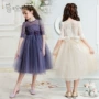 Trẻ em váy công chúa váy cô gái váy trong tay áo váy dài trong trẻ lớn sân lớn màu trắng tím sinh nhật hiệu suất - Váy trẻ em đồ cho bé gái
