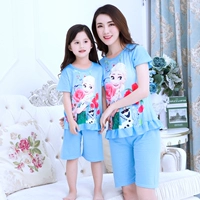 Cha mẹ và con đồ ngủ mùa hè mẹ và con gái bông ngắn tay phù hợp với dễ thương công chúa phim hoạt hình kích thước lớn Hàn Quốc phiên bản của mẹ và con gái phần mỏng bo cotton ngộ nghinh cho ca nha