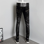 Mùa thu và mùa đông mới jeans nam xu hướng xe máy cá tính khâu quần da Mỏng mỏng feet quần nam quần đen