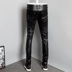 Mùa thu và mùa đông mới jeans nam xu hướng xe máy cá tính khâu quần da Mỏng mỏng feet quần nam quần đen Quần da