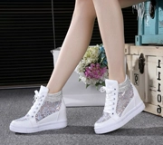 Mùa hè lưới giày thoáng khí mỏng và linh hoạt tăng trong giày của phụ nữ giản dị cao cắt lưới nhỏ màu trắng giày nêm với giày thể thao
