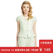 JUZUI 玖 姿 2017 chính thức cửa hàng thị trường nữ mùa hè ăn mặc mới tự trồng retro một nút ngắn tay V-Cổ áo ngắn