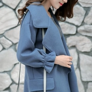Áo len mùa thu và đông 2016 mới Phiên bản Hàn Quốc của áo khoác len nữ mỏng giảm béo mỏng trong phần dài - Áo Hàn Quốc