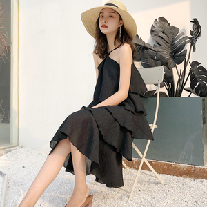 Mùa hè mới treo cổ flounce lớp bánh váy nữ tính khí rắn sexy quây áo ngực một từ váy váy đi đám cưới