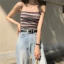 Mùa hè căng mỏng màu sọc không tay quấn ngực dây đeo cô gái Hong Kong hương vị ins retro chặt chẽ dây đeo mỏng vest áo kiểu nữ