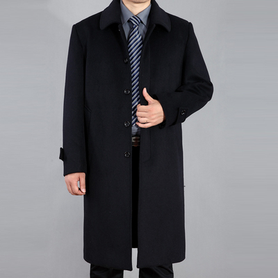 Trung niên người đàn ông của cha áo khoác trên đầu gối dài dài len cashmere áo khoác dày áo khoác áo gió mùa đông áo phao lông vũ Áo len