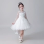 Váy bé gái đuôi công chúa váy hoa trắng cô gái sinh nhật váy cưới piano nhỏ chủ trang phục dài tay váy đầm đẹp cho bé yêu